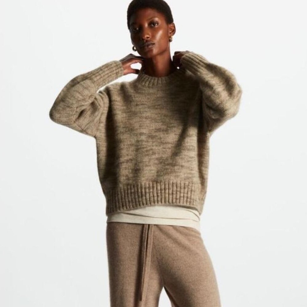 COS Women's Brown and Cream Sweater Jumper